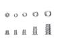 Einpressmuttern und Schraubmuttern in verschiedenen Größen.