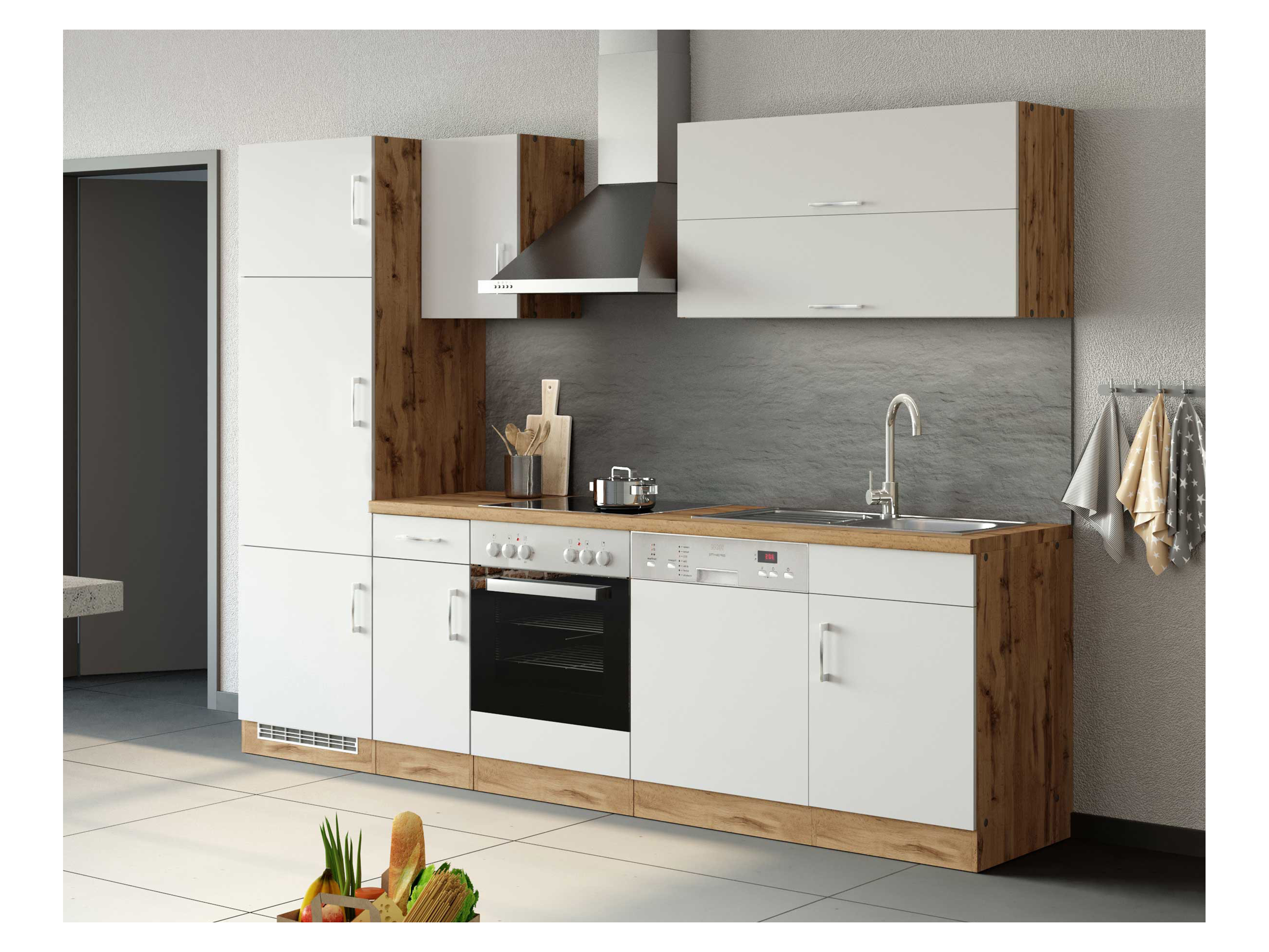 Thumbnail - HELD Küchenzeile »Hamburg«, mit Elektrogeräten (270 cm, wotaneiche/ melamin weiß)