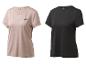 Damen-Sport-T-Shirts mit kurzen Ärmeln, eines beige und eines schwarz, mit perforiertem Muster.