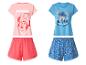 Damen-Pyjamas mit T-Shirt und Shorts: ein rosa mit Minnie Maus und ein blau mit Stitch.