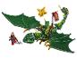 Grüner Spielzeugdrache mit einem Ninja-Reiter und einer roten Kriegerfigur.
