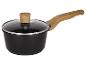Schwarzer Topf mit Holzgriff und Glasdeckel mit Holzknauf