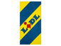 Ein blaues und gelbes Handtuch mit dem Lidl-Logo.