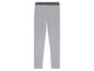 Graue Leggings mit einem schwarzen Bund.