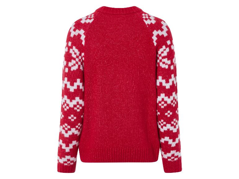 Ein roter Pullover mit weißen Mustern auf den Ärmeln.