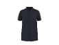 Dunkelblaues Kurzarm-Poloshirt mit drei Knöpfen und Kragen.