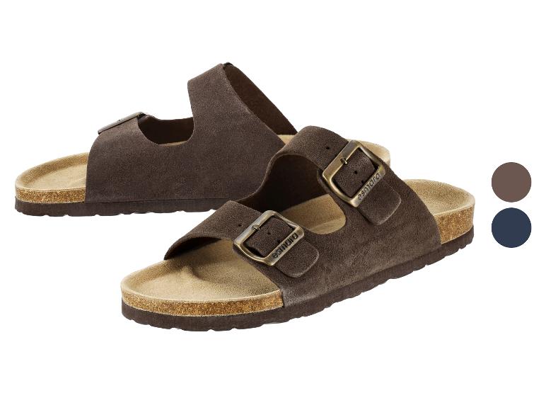 Braune Damensandalen mit Metallschnallen, mit Farboptionen in Braun und Marineblau.