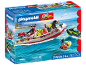 Spielset mit Feuerwehrboot, Rettungshund und Figuren im Wasser