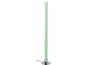 Grüne säulenförmige Blasenlampe mit rundem Metallsockel.