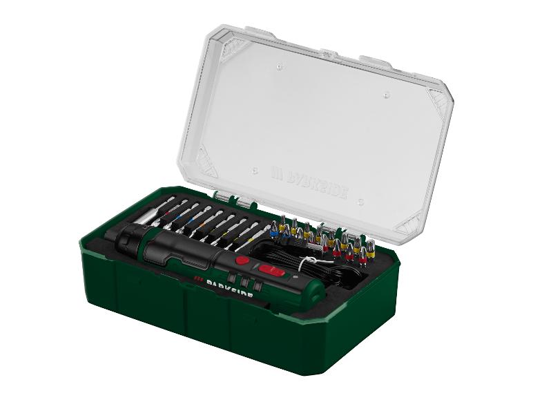 Parkside Akku-Schraubendreher-Set mit Bits in offenem Koffer