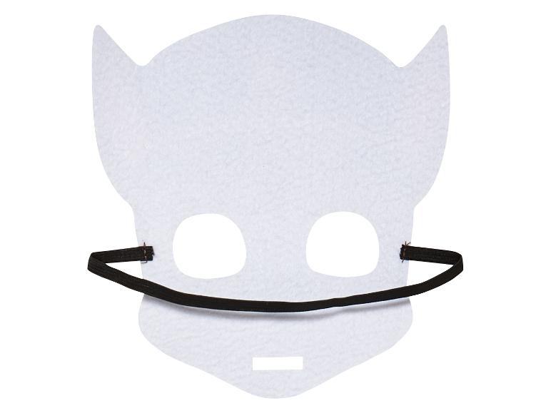 Eine weiße Katzenmaske mit Gummiband.