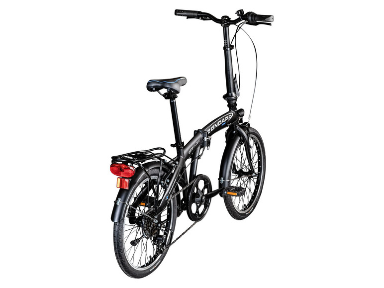 Ein schwarzes Zündapp Faltrad mit Gepäckträger.