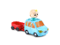 VTech Auto mit Anhänger und Babyfigur.