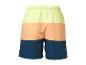 Herren-Badeshorts in drei Farben: Neongelb, Orange und Dunkelblau.