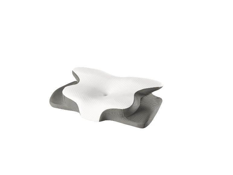 Ergonomisches Kissen mit weißem Bezug und grauer Netzseite