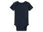 Dunkelblauer kurzärmeliger Baby-Body mit Druckknöpfen.
