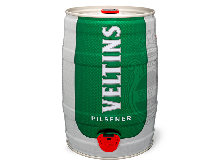 Gehe zu Vollbildansicht: Veltins Pilsener 5 L Bierfass mit Zapfhahn, Pfandfrei 4,8% Vol - Bild 1