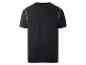 Schwarzes T-Shirt mit weißen Streifen an den Ärmeln, Rückansicht