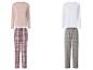 Zwei Sets Damen-Langarm-Pyjama-Oberteile und karierte Hosen in Rosa und Grau.