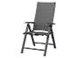 Klappbarer Gartenstuhl mit grauem Netzgewebe und Metallrahmen