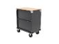 Grauer Rollschrank mit Holzplatte und Metallecken