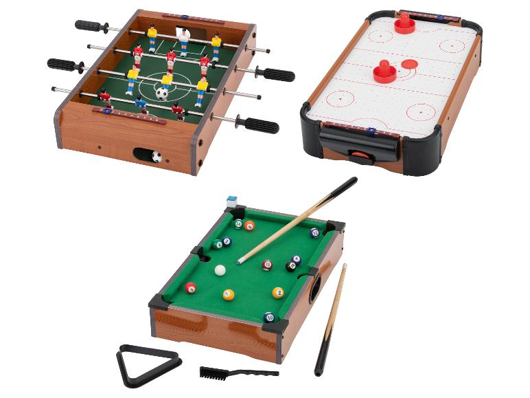 3-in-1-Spielset: Mini-Tischfußball, Airhockey und Billard.