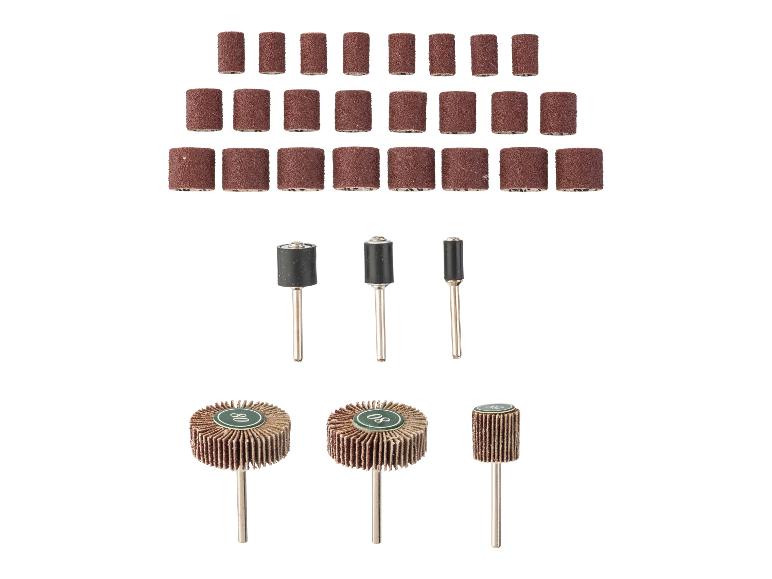 Set Schleifbänder und Schleifdorne für Rotationswerkzeuge.