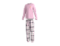 Pyjama mit rosa Langarmshirt mit Croissant-Aufdruck und karierter Hose.