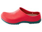 Rote Clogs mit grüner Sohle.