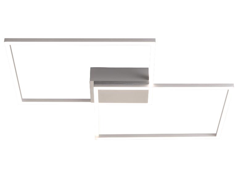 Moderne LED-Deckenleuchte mit zwei überlappenden rechteckigen Rahmen in Weiß und Grau.
