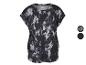 Damen-Sport-T-Shirt mit schwarz-weißem Tie-Dye-Muster, mit einfarbigen Optionen.