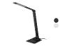 Schwarze, verstellbare LED-Schreibtischlampe mit quadratischem Sockel und Touch-Bedienfeld.