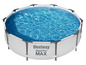 Ein rundes Bestway Steel Pro MAX Schwimmbecken mit blauen Fliesen.