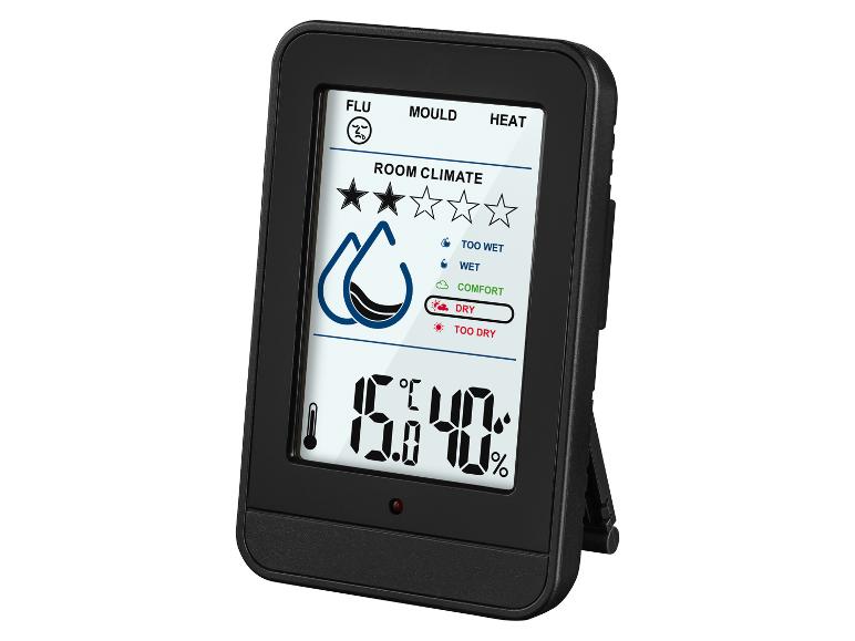 Digitales Thermometer und Hygrometer mit Raumklima- und Feuchtigkeitsanzeige.