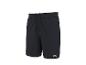 Schwarze Sporthose mit weißem Saum und Kordelzug in der Taille.