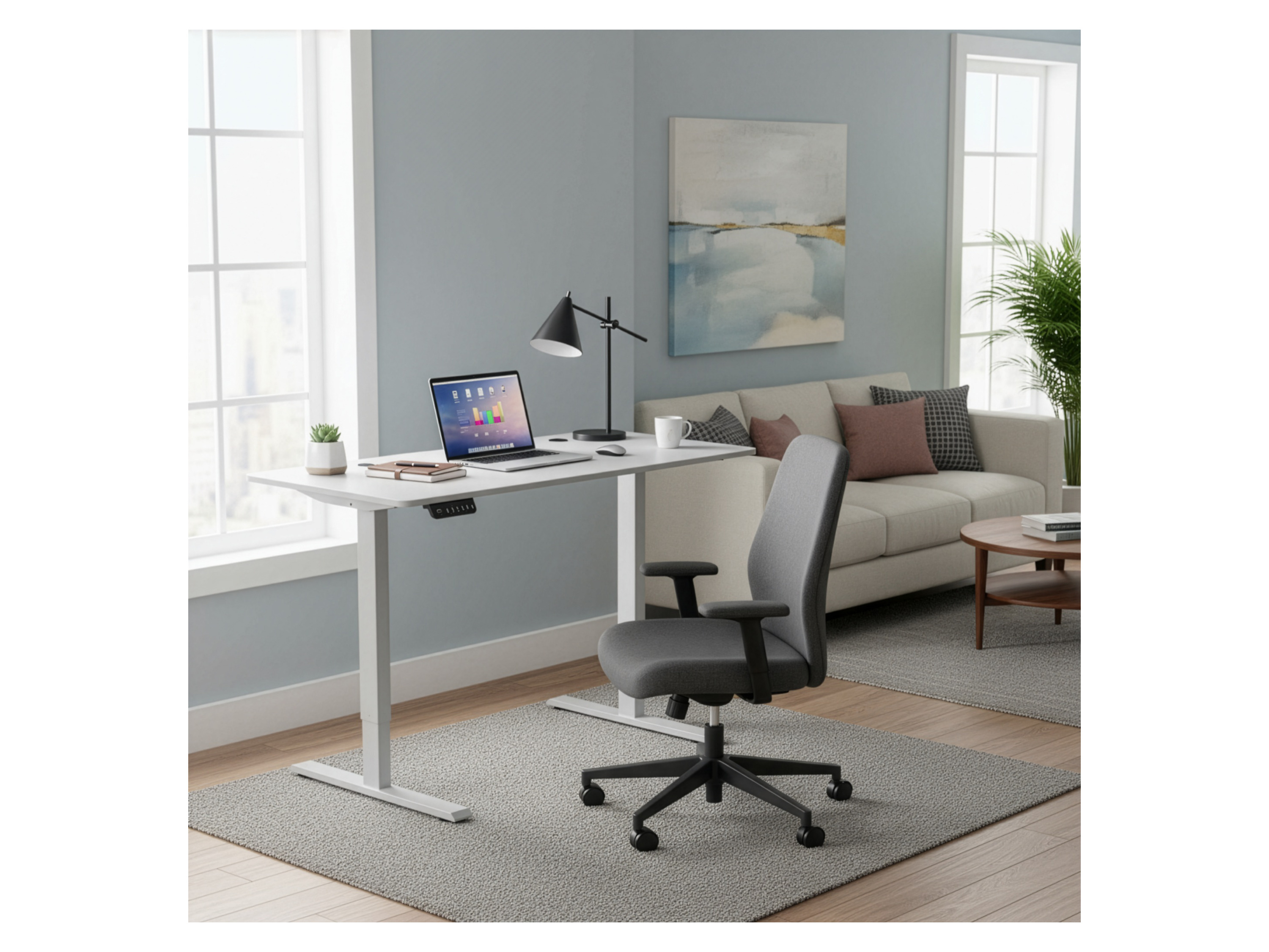 JUSKYS Schreibtisch Office Stand (140 x 60 cm, ohne Ablage, Weiß) – Bild 3 von 4