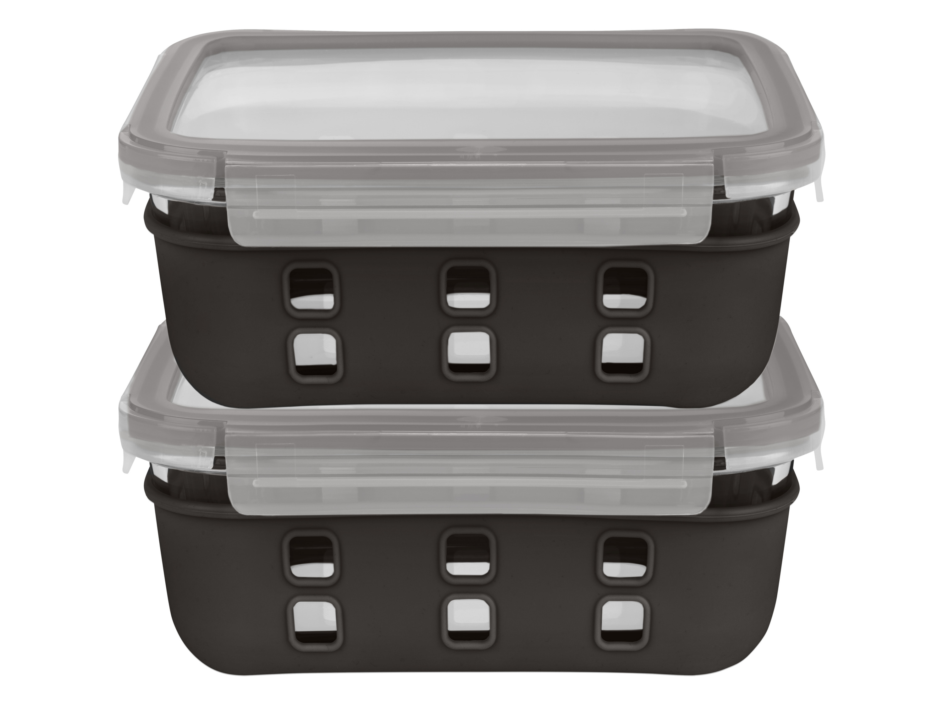 LIVARNO home Lunchbox Glas 2er-Set mit Silikonschutz (Schwarz)““ | Deckel von -20 bis 100 °C Ofenfest I