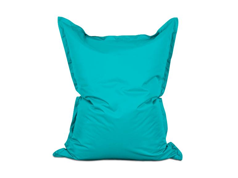 Ein türkisfarbener Sitzsack.