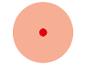 Ein pfirsichfarbener Kreis mit einem roten Punkt in der Mitte.