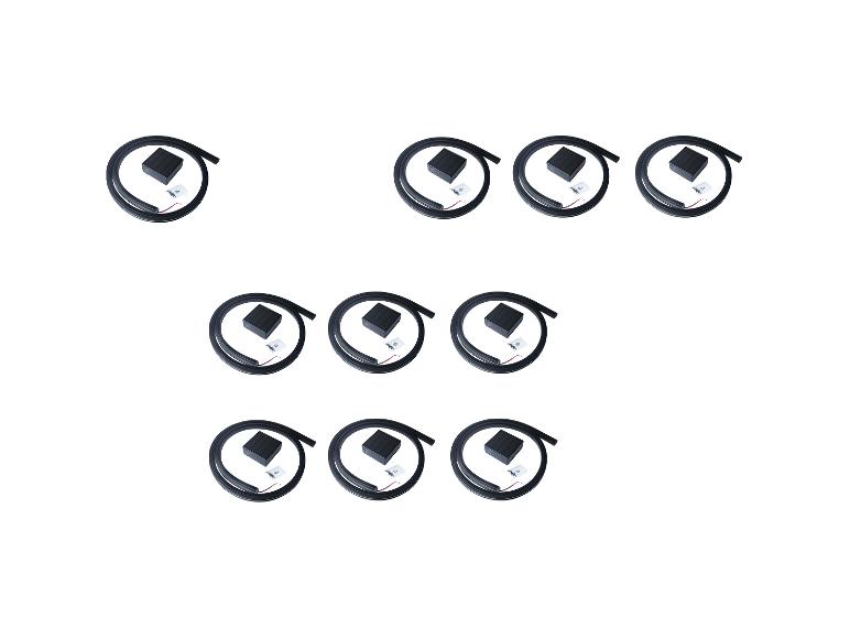 Neun Sets schwarzer solarbetriebener LED-Lichtbänder mit kleinen Solarmodulen