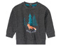 Ein grauer Langarmshirt mit einem Fuchs, Bäumen und dem Schriftzug 'Good Mood'.
