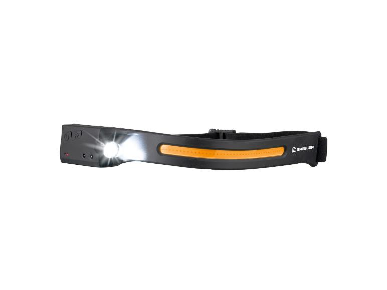Bresser Stirnlampe mit weißem Licht und orangefarbenem Reflexband