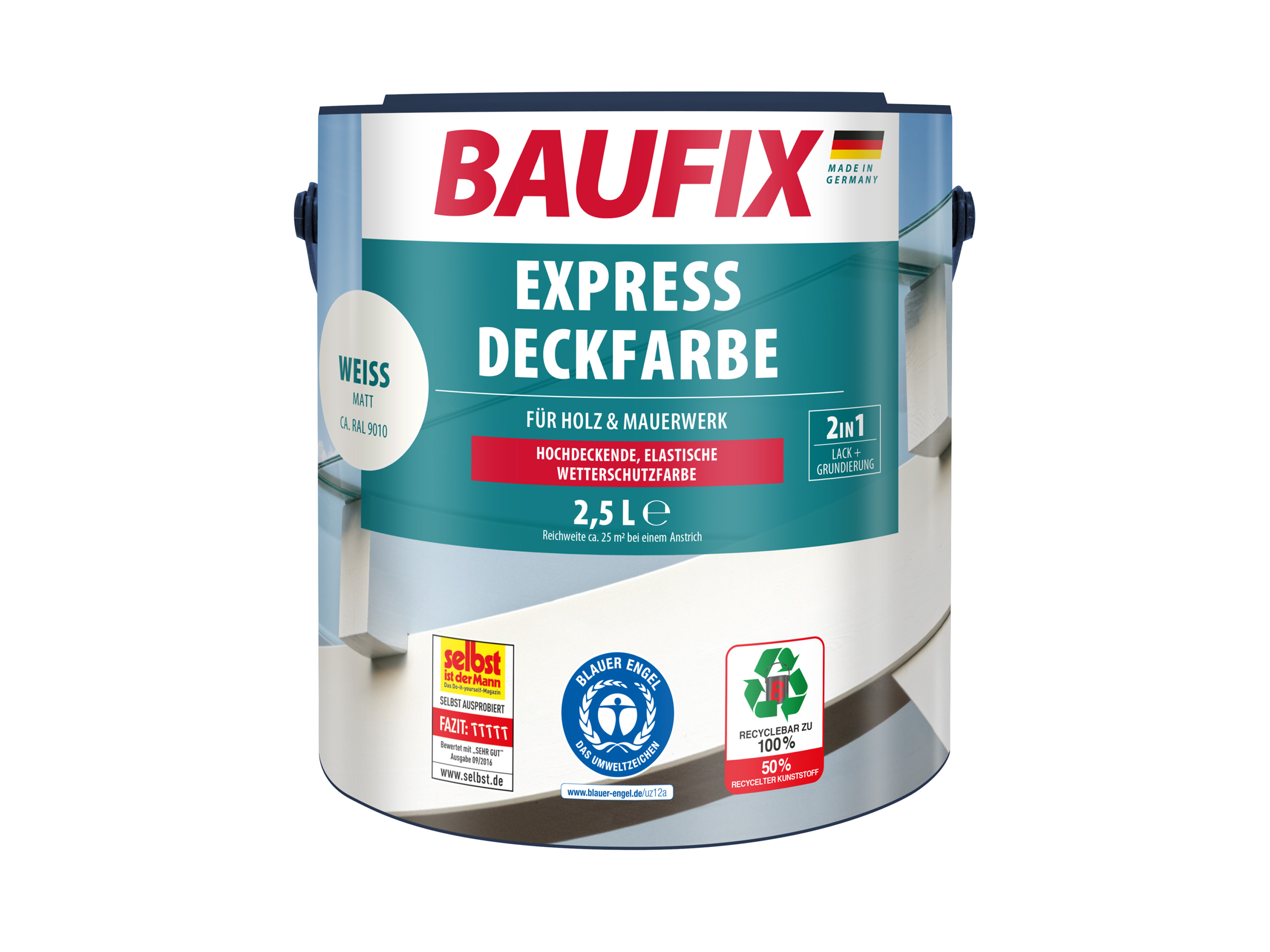 BAUFIX Express Deckfarbe 2,5 Liter (Weiss matt) | 4014505042171X
