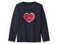 Dunkelblaues Langarm-T-Shirt mit einem lächelnden roten Herzen.