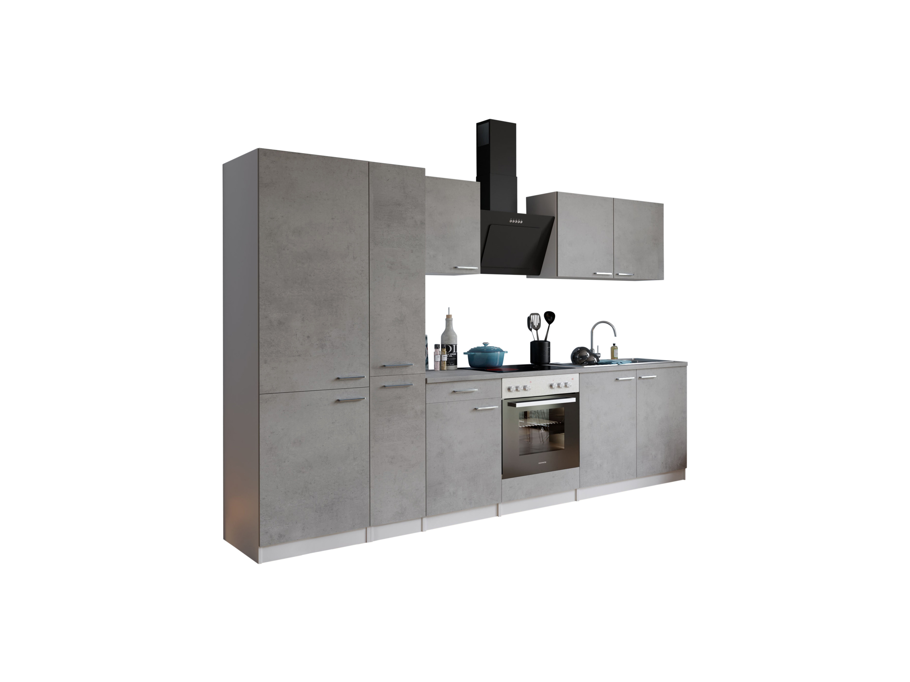RESPEKTA Küche Malia (Glaskeramikkochf., KühlKombi, Beton, 300 cm) – Bild 3 von 4