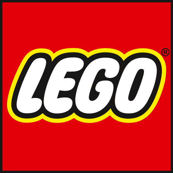 Rotes Siegel mit dem Wort „LEGO“ in Weiß und gelbem Rand.