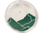 Rundes Gelpack mit grünen Bergen und Sonnenstrahlendesign.