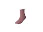Eine einzelne rosa Socke auf weißem Hintergrund.