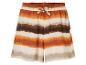 Kurze Hose mit Streifenmuster in Orange-, Braun- und Beigetönen.