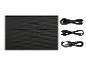 Schwarze strukturierte Hülle mit drei aufgerollten Kabeln: HDMI, USB-A zu USB-C und USB-C zu USB-C.
